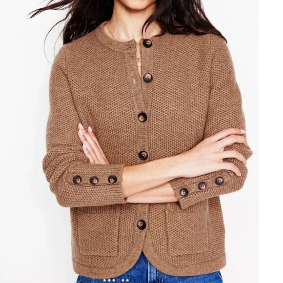 New Boden Wool Blend Textured Cardigan Praline Brown 4, S $165 - Picture 2 of 8